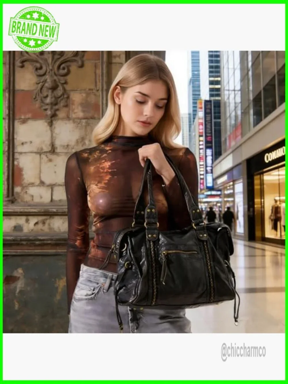 Large Vegan Leather Hobo Tote Bag with Adjustable Crossbody Strap